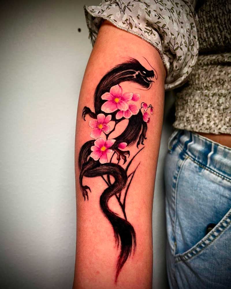 Dragon on Cherry Blossoms by Fabiana Alencar Fortalcity Brazil  r tattoos