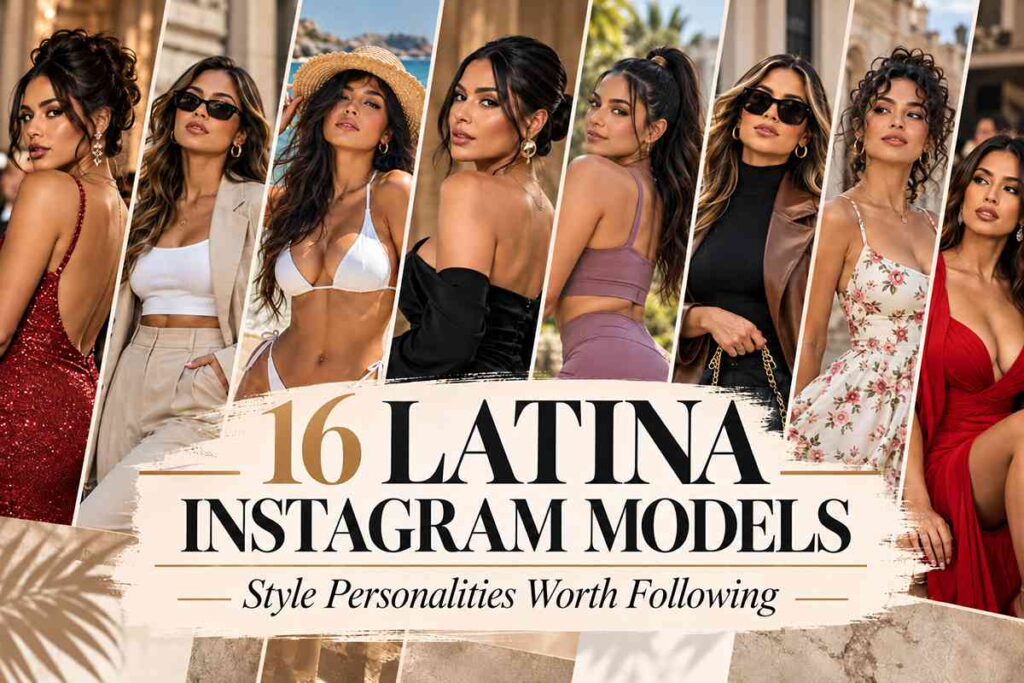 Editorial collage of fashion portraits with the headline 16 Latina Instagram Models