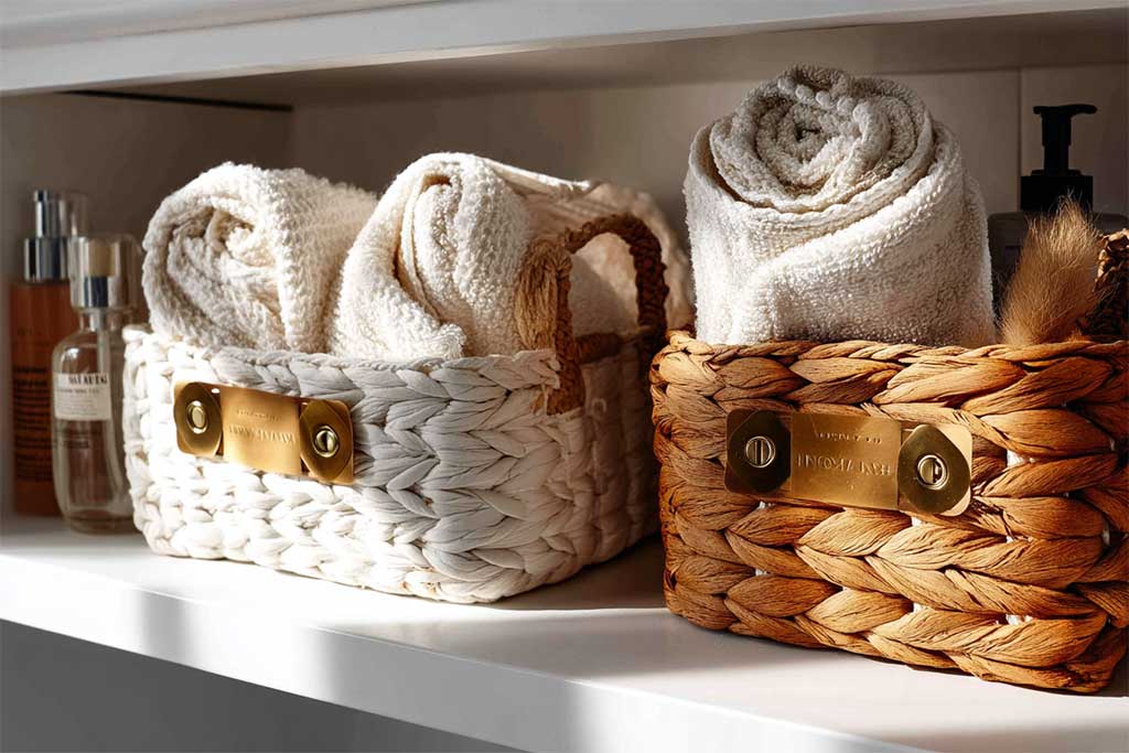 White Baskets with DIY Gold Label Clips