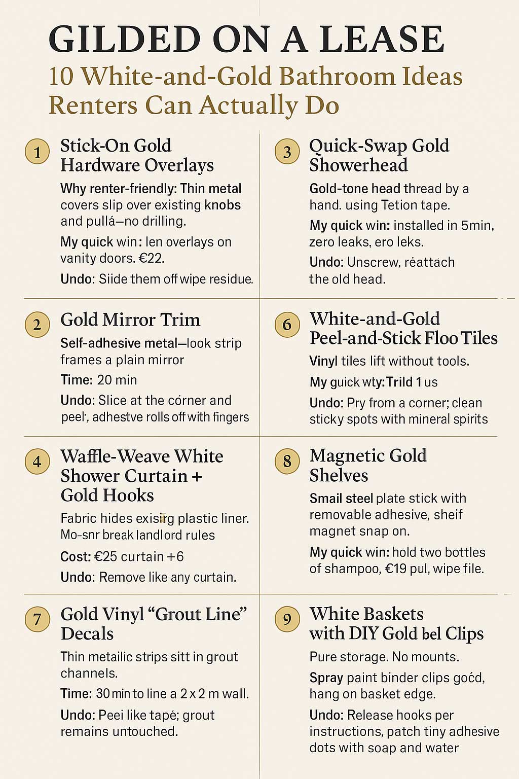 White-and-Gold Bathroom Ideas Renters Can Actually Do