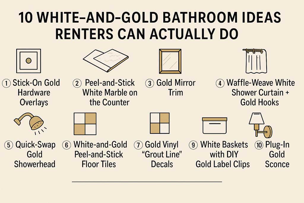 White-and-Gold Bathroom Ideas Renters Can Actually Do