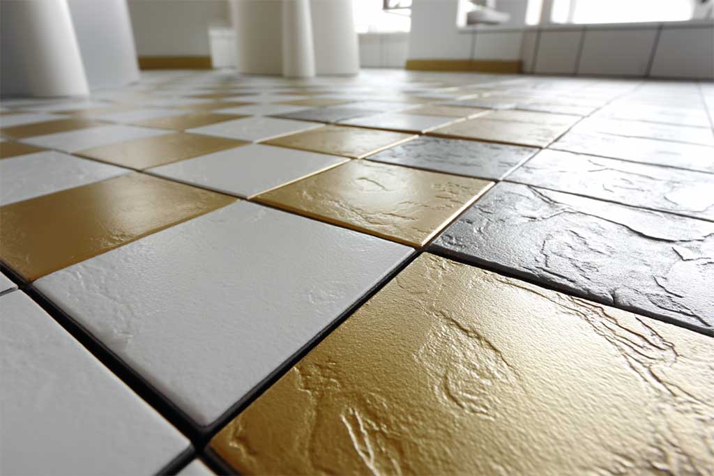 White-and-Gold Peel-and-Stick Floor Tiles
