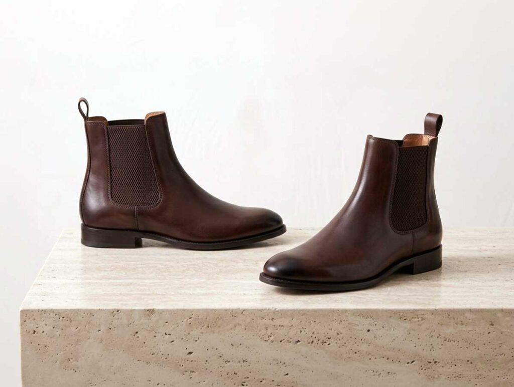 Chelsea boots with elastic side panels and a pull-on ankle boot shape