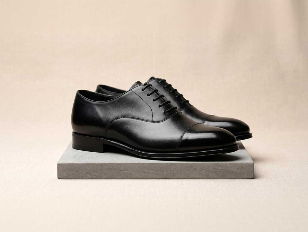 Oxford shoes with closed lacing and a polished structured shape