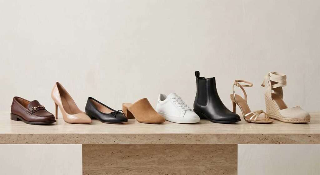 Shoe Styles Glossary: Names, Types, and How to Actually Tell Them Apart Editorial lineup of women’s shoe styles including loafers, pumps, ballet flats, mules, sneakers, ankle boots, sandals, and wedges