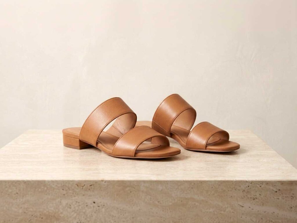 Slide sandals with an open toe and backless slip-on shape
