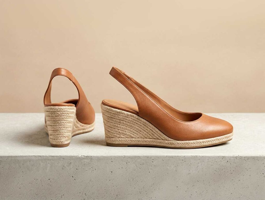 Wedge shoes with a continuous raised sole from heel to front